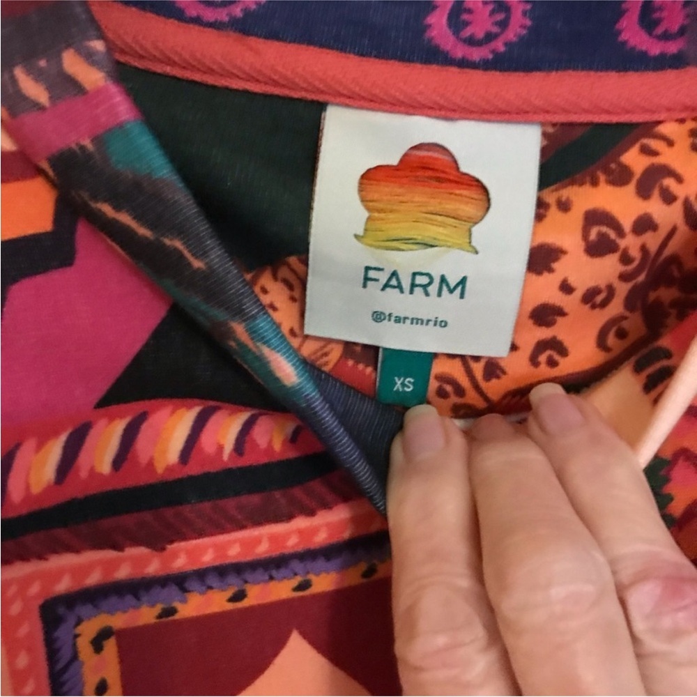 Farm Rio Mixed Scarves Patchwork Sweatshirt Bird Tropical Print Boxy Pullover 🐆 - Picture 7 of 7